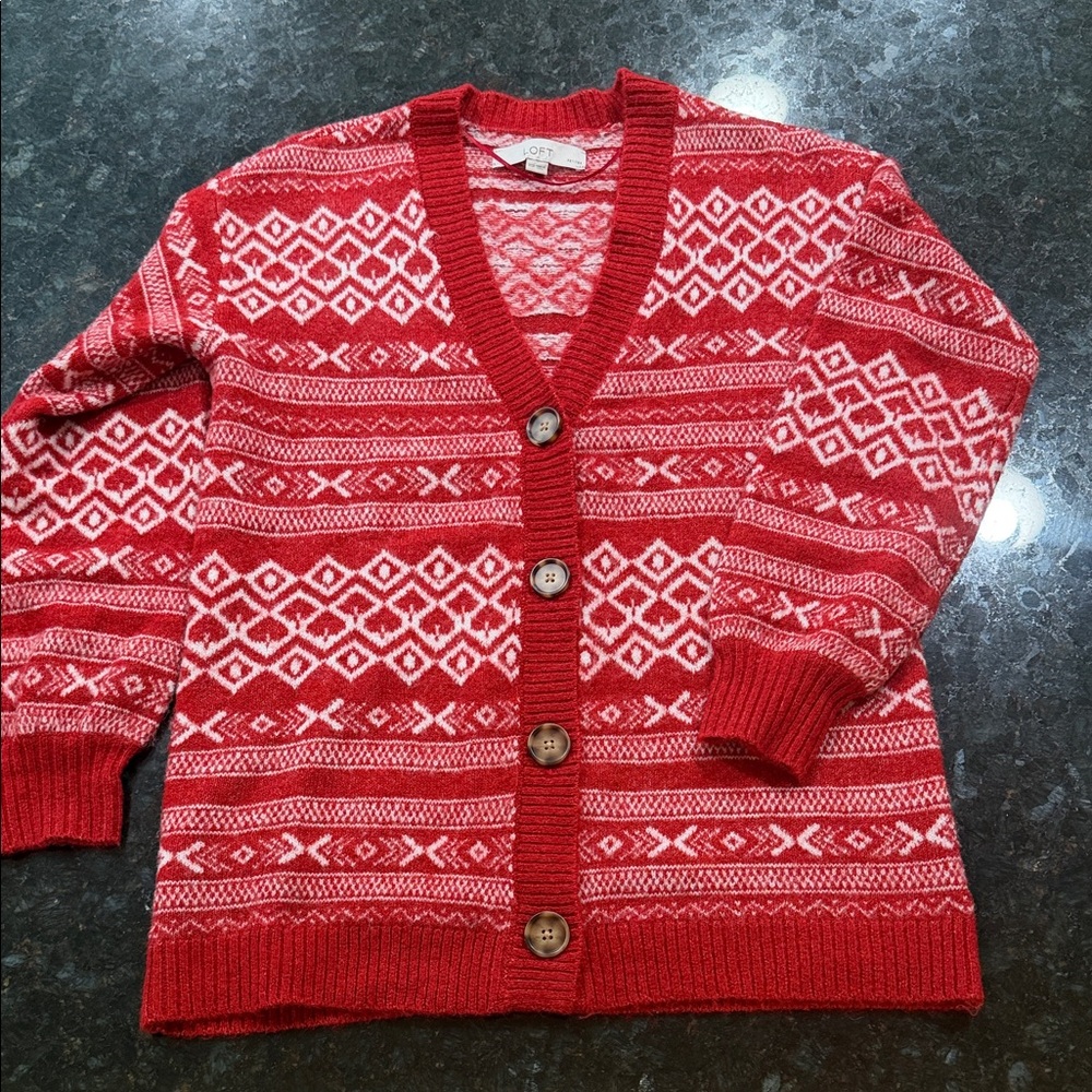 Red Patterned Loft Christmas Sweater